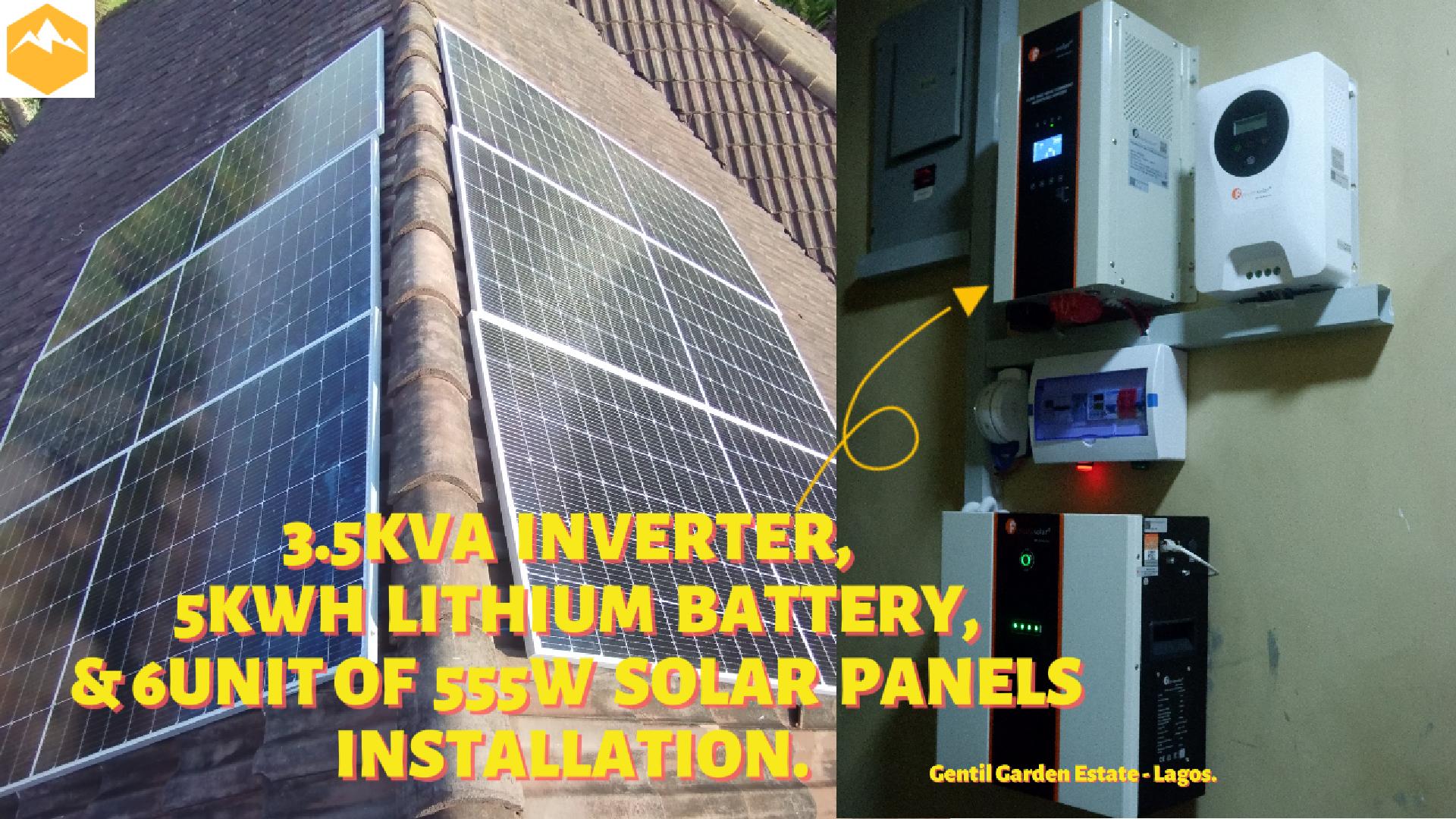 3.5KVA SOLAR SYSTEM INSTALLATION WITH 5KWH LITHIUM BATTERY AND 6 UNIT 55W SOLAR PANEL